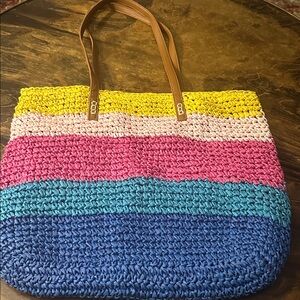 Rainbow Raffia Lined Tote Bag